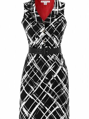 AA Studio Black & White Belted Sheath Dress – Size 8